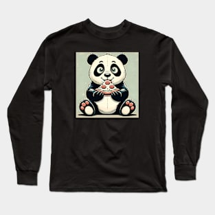 Cute Panda Bear Eating Pizza Long Sleeve T-Shirt